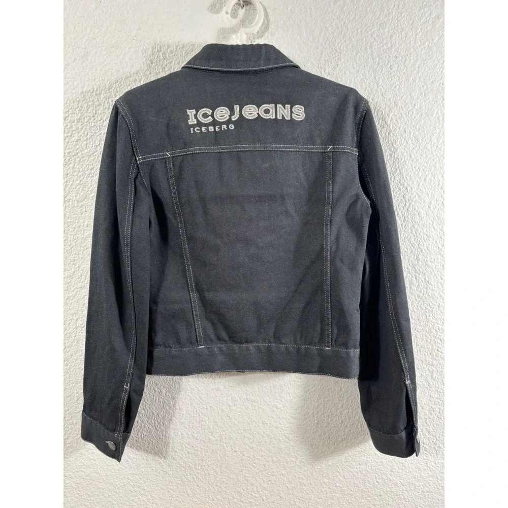 Iceberg Denim Jacket Womens S Black Good Y2K Sparkly Contrast Stitch